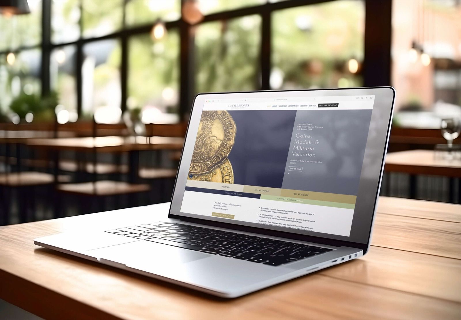 The Cuttlestones website design, showing the navy and gold brand identity applied across the site.