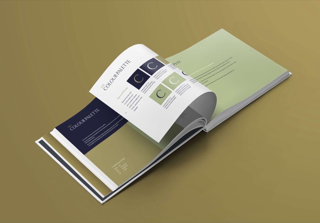 Cuttlestones brand guide book, inside spread